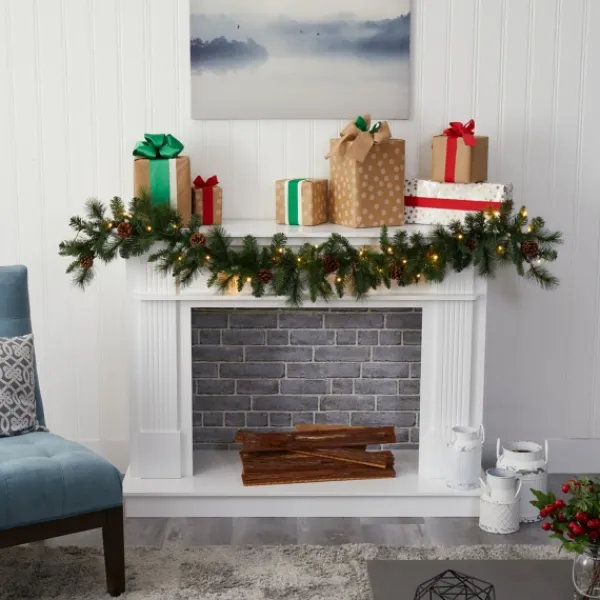 Arrangements & Greenery-Kirkland's Home Mixed Pine Clear Led Lighted Garland Green