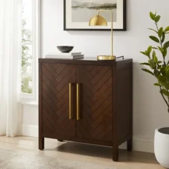 Cabinets & Sideboards-Kirkland's Home Mocha Mod Herringbone Cabinet Brown