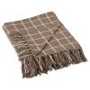 Blankets & Throws-Kirkland's Home Mocha Plaid Fringed Throw Brown