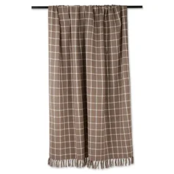 Blankets & Throws-Kirkland's Home Mocha Plaid Fringed Throw Brown