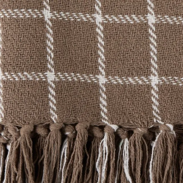 Blankets & Throws-Kirkland's Home Mocha Plaid Fringed Throw Brown