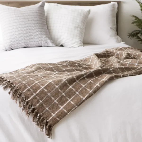 Blankets & Throws-Kirkland's Home Mocha Plaid Fringed Throw Brown