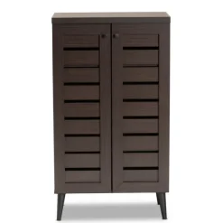 Entryway Furniture-Kirkland's Home Mocha Tall Slatted Shoe Storage Cabinet Brown
