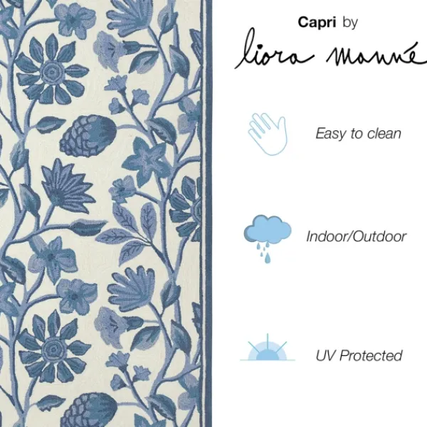Outdoor Rugs-Kirkland's Home Modern Blue Floral Vines Outdoor Area Rug, 5X7 Blue/Ivory