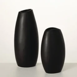 Vases-Kirkland's Home Modern Matte Ceramic Vases, Set Of 2 Black