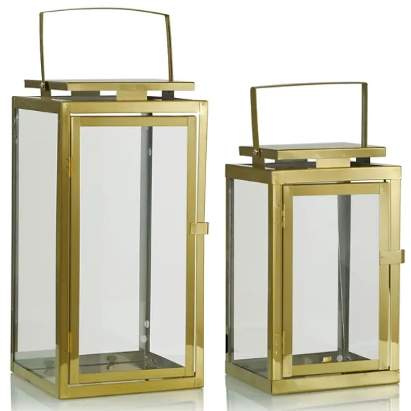 Lanterns-Kirkland's Home Modern Polished Lanterns, Set Of 2 Gold
