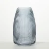 Vases-Kirkland's Home Modern Ribbed Glass Vase Gray