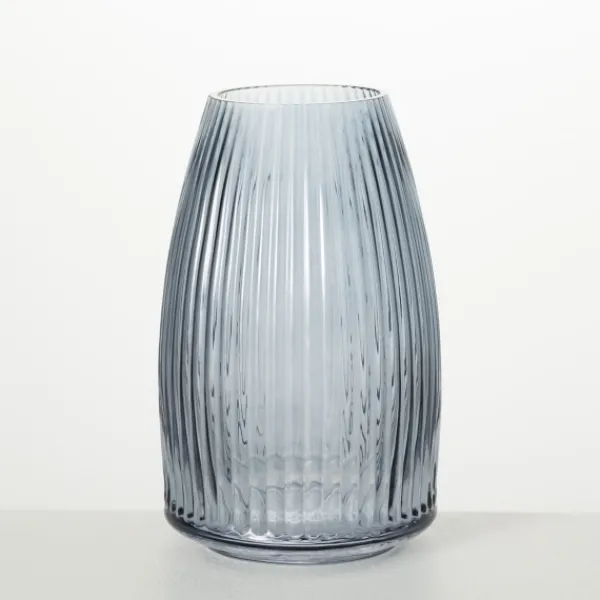 Vases-Kirkland's Home Modern Ribbed Glass Vase Gray