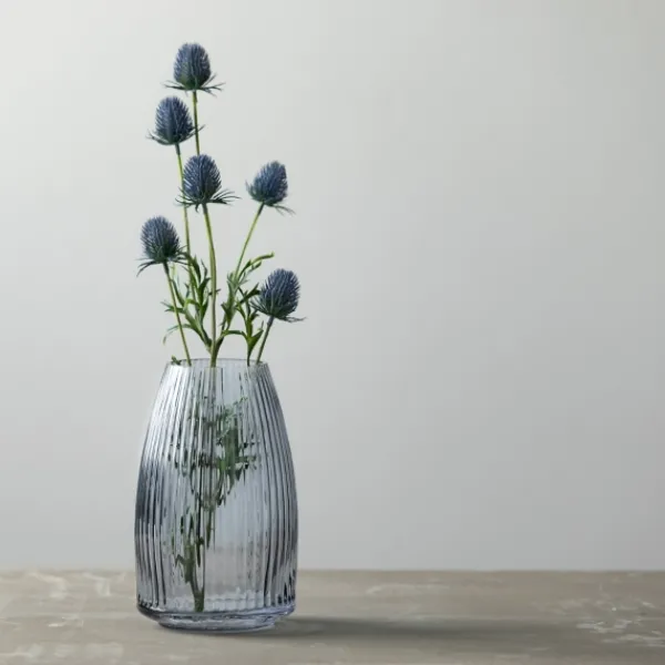 Vases-Kirkland's Home Modern Ribbed Glass Vase Gray