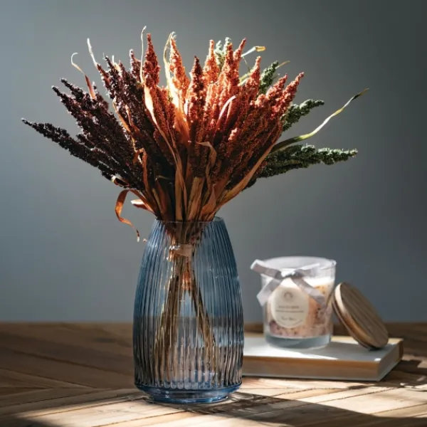 Vases-Kirkland's Home Modern Ribbed Glass Vase Gray
