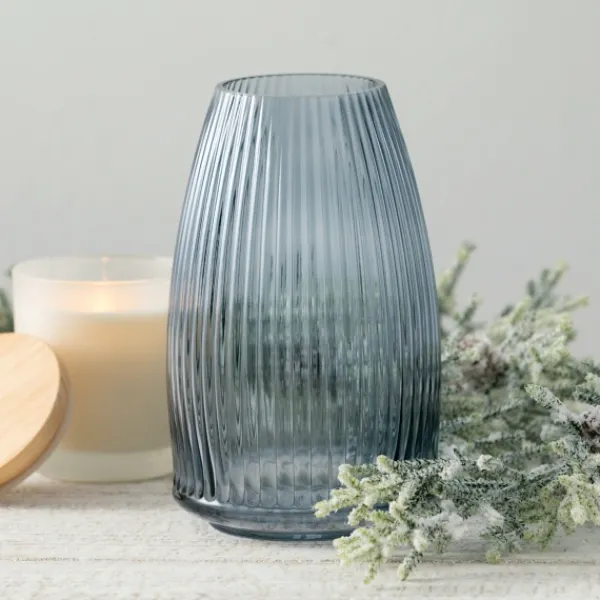 Vases-Kirkland's Home Modern Ribbed Glass Vase Gray