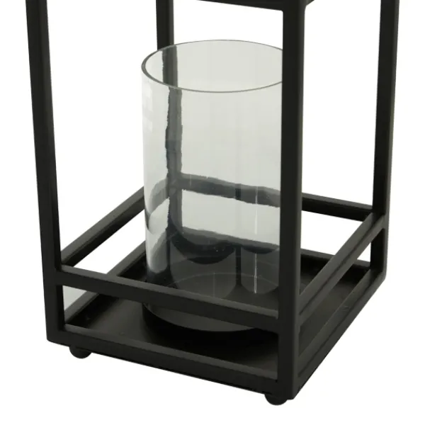 Lanterns-Kirkland's Home Modern Vintage Iron Framed Lantern, 18 In. Black