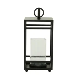 Lanterns-Kirkland's Home Modern Vintage Iron Framed Lantern, 18 In. Black