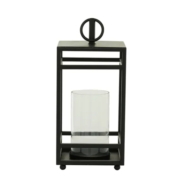 Lanterns-Kirkland's Home Modern Vintage Iron Framed Lantern, 18 In. Black