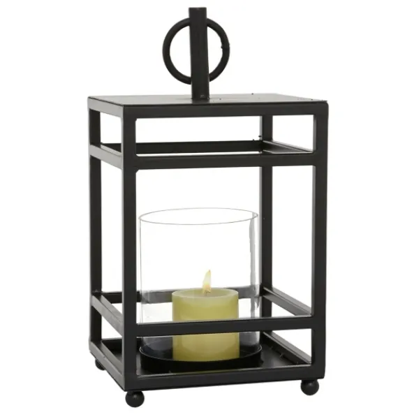 Lanterns-Kirkland's Home Modern Vintage Iron Framed Lantern, 15 In. Black