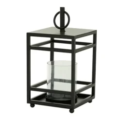 Lanterns-Kirkland's Home Modern Vintage Iron Framed Lantern, 15 In. Black