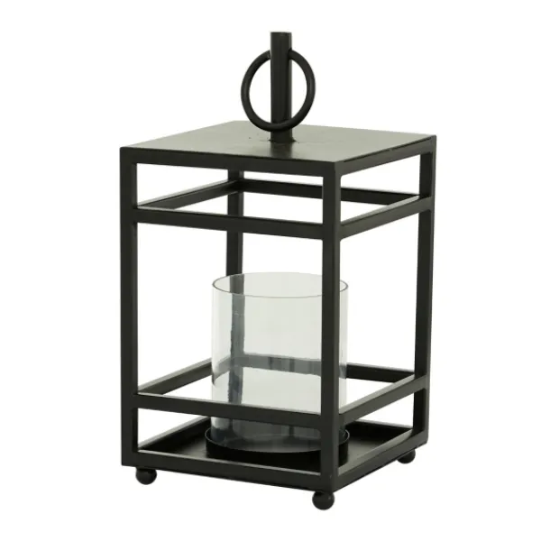 Lanterns-Kirkland's Home Modern Vintage Iron Framed Lantern, 15 In. Black