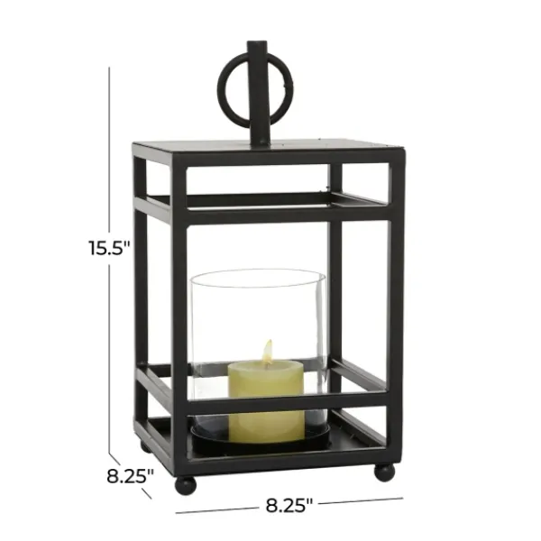 Lanterns-Kirkland's Home Modern Vintage Iron Framed Lantern, 15 In. Black