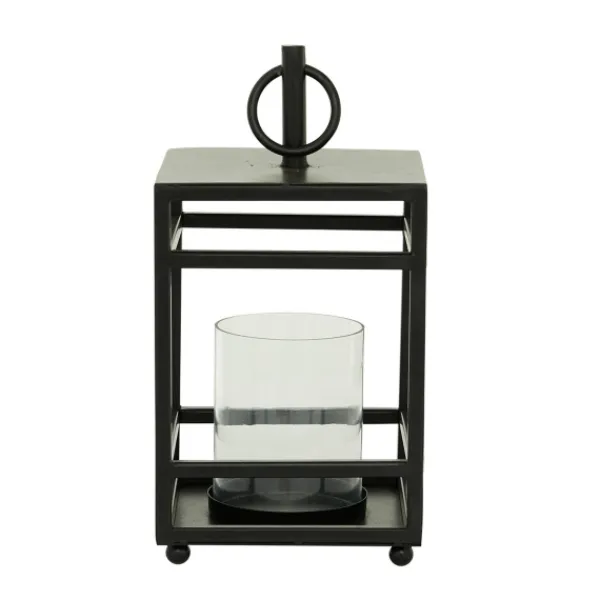 Lanterns-Kirkland's Home Modern Vintage Iron Framed Lantern, 15 In. Black
