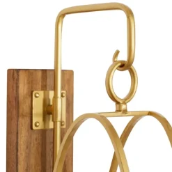 Sconces-Kirkland's Home Modern Warm Wood And Gold Sconce