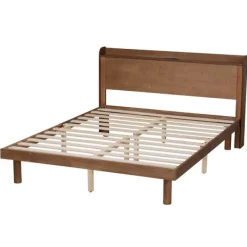 Beds & Headboards-Kirkland's Home Modern Wood Queen Platform Bed Brown