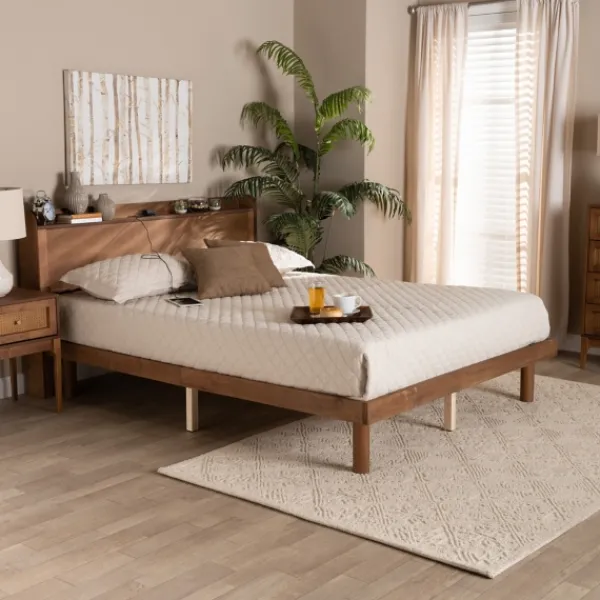 Beds & Headboards-Kirkland's Home Modern Wood Queen Platform Bed Brown