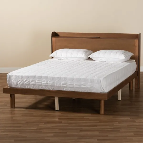 Beds & Headboards-Kirkland's Home Modern Wood Queen Platform Bed Brown
