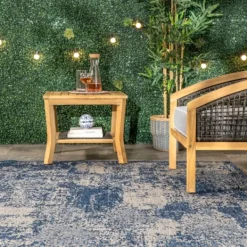 Outdoor Rugs-Kirkland's Home Molly Blue Mottled Abstract Outdoor Rug, 8X10 Blue/Gray