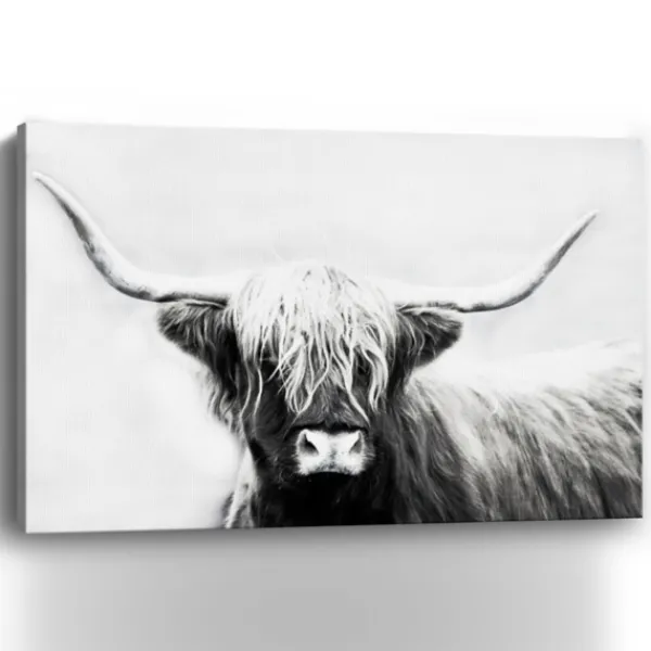 Canvas Art-Kirkland's Home Monochrome Longhorn Canvas Art Print, 60X40 In. Black/White