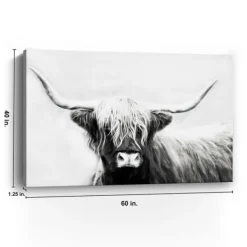 Canvas Art-Kirkland's Home Monochrome Longhorn Canvas Art Print, 60X40 In. Black/White