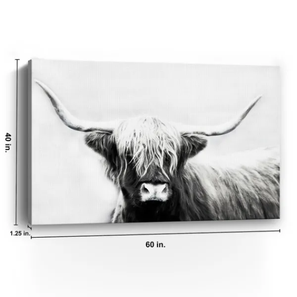 Canvas Art-Kirkland's Home Monochrome Longhorn Canvas Art Print, 60X40 In. Black/White