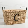 Baskets & Boxes-Kirkland's Home Monogram C Woven Rat Metal Handle Basket Tan