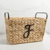 Baskets & Boxes-Kirkland's Home Monogram F Woven Rat Metal Handle Basket Tan