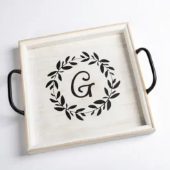 Decorative Trays-Kirkland's Home Monogram G Wood Tray With Handles White