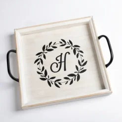 Decorative Trays-Kirkland's Home Monogram H Wood Tray With Handles White