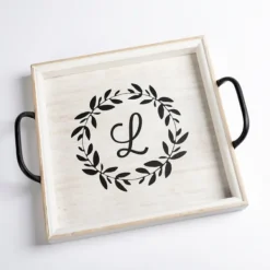 Decorative Trays-Kirkland's Home Monogram L Wood Tray With Handles White