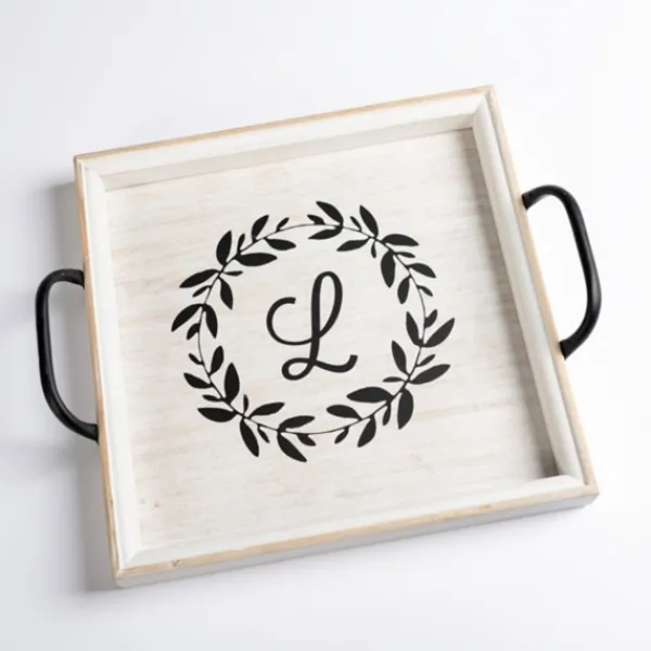 Decorative Trays-Kirkland's Home Monogram L Wood Tray With Handles White