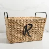 Baskets & Boxes-Kirkland's Home Monogram R Woven Rat Metal Handle Basket Tan