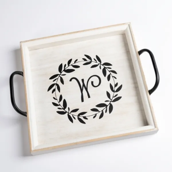 Decorative Trays-Kirkland's Home Monogram W Wood Tray With Handles White