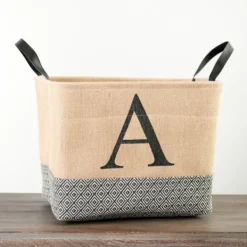 Baskets & Boxes-Kirkland's Home Monogrammed A Black Diamond Jute Storage Bin Tan/Black