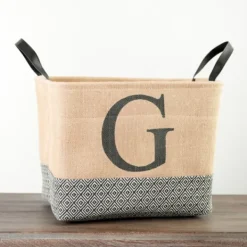 Baskets & Boxes-Kirkland's Home Monogrammed G Black Diamond Jute Storage Bin Tan/Black