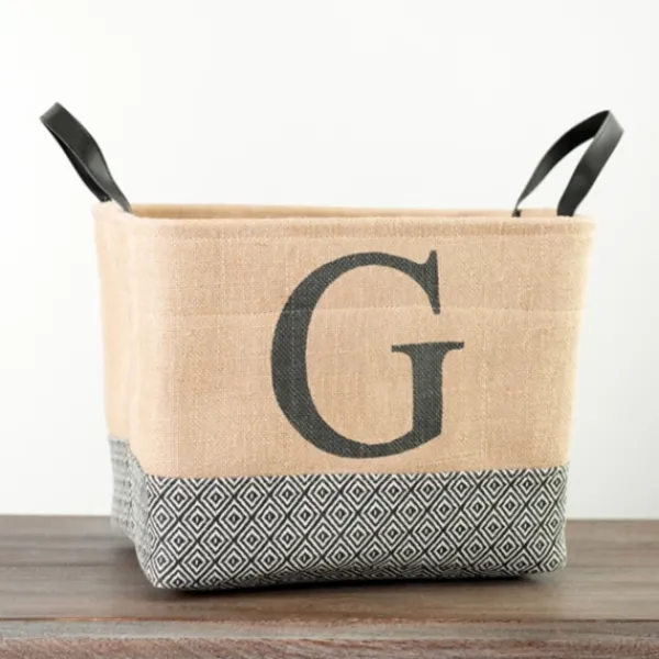 Baskets & Boxes-Kirkland's Home Monogrammed G Black Diamond Jute Storage Bin Tan/Black