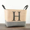 Baskets & Boxes-Kirkland's Home Monogrammed H Black Diamond Jute Storage Bin Tan/Black