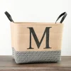 Baskets & Boxes-Kirkland's Home Monogrammed M Black Diamond Jute Storage Bin Tan/Black