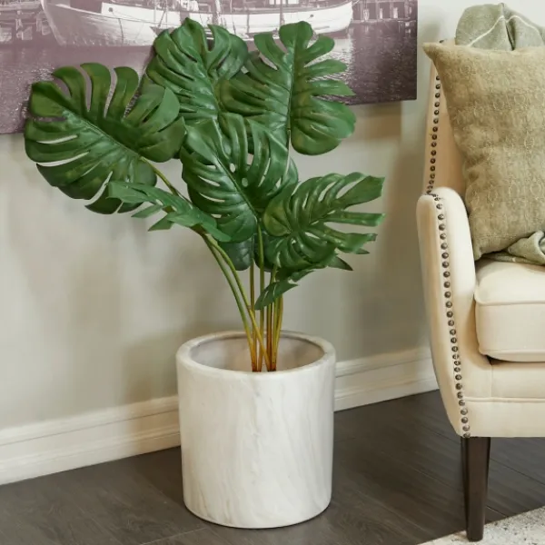 Trees & Topiaries-Kirkland's Home Monstera Plant In Ribbed Rock Planter