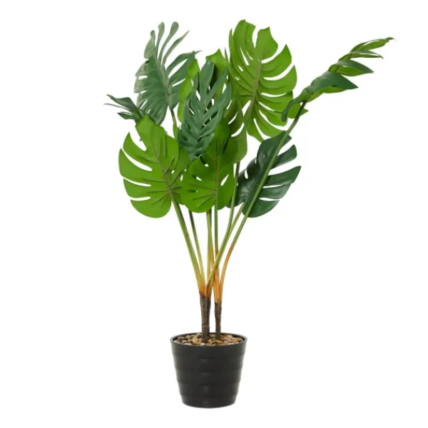 Trees & Topiaries-Kirkland's Home Monstera Plant In Ribbed Rock Planter