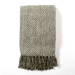 Blankets & Throws-Kirkland's Home Moss Diamond Chenille Throw Green