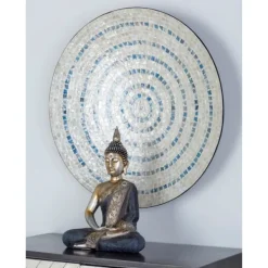 Wall Plaques-Kirkland's Home Mother Of Pearl Coastal Gong Wall Decoration Tan/Blue