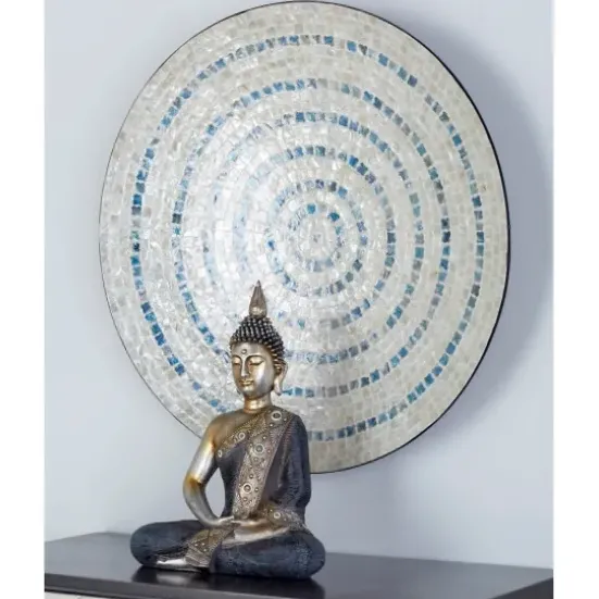 Wall Plaques-Kirkland's Home Mother Of Pearl Coastal Gong Wall Decoration Tan/Blue