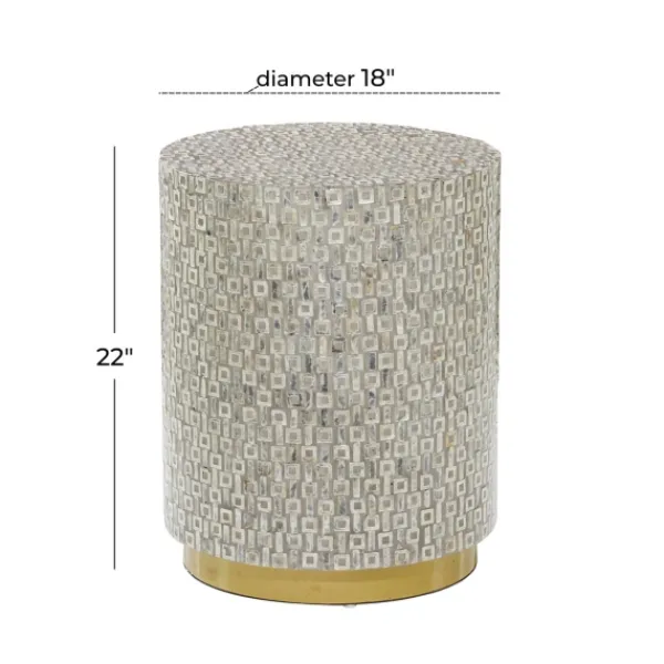 Accent & End Tables-Kirkland's Home Mother Of Pearl Sells Wood Base Accent Table Gray